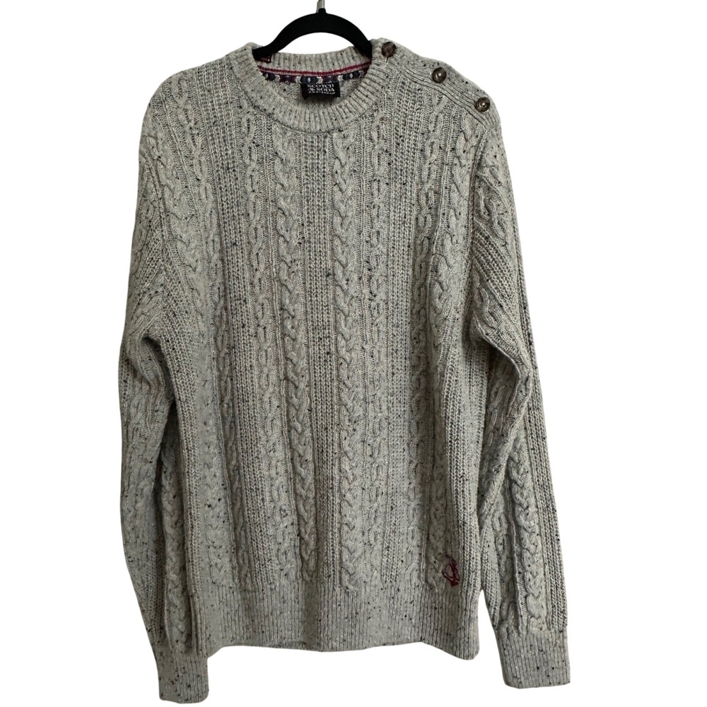 Scotch Soda Amsterdam‎ Mens Cable Knit Sweater Crew Neck Speckled Grey Size L